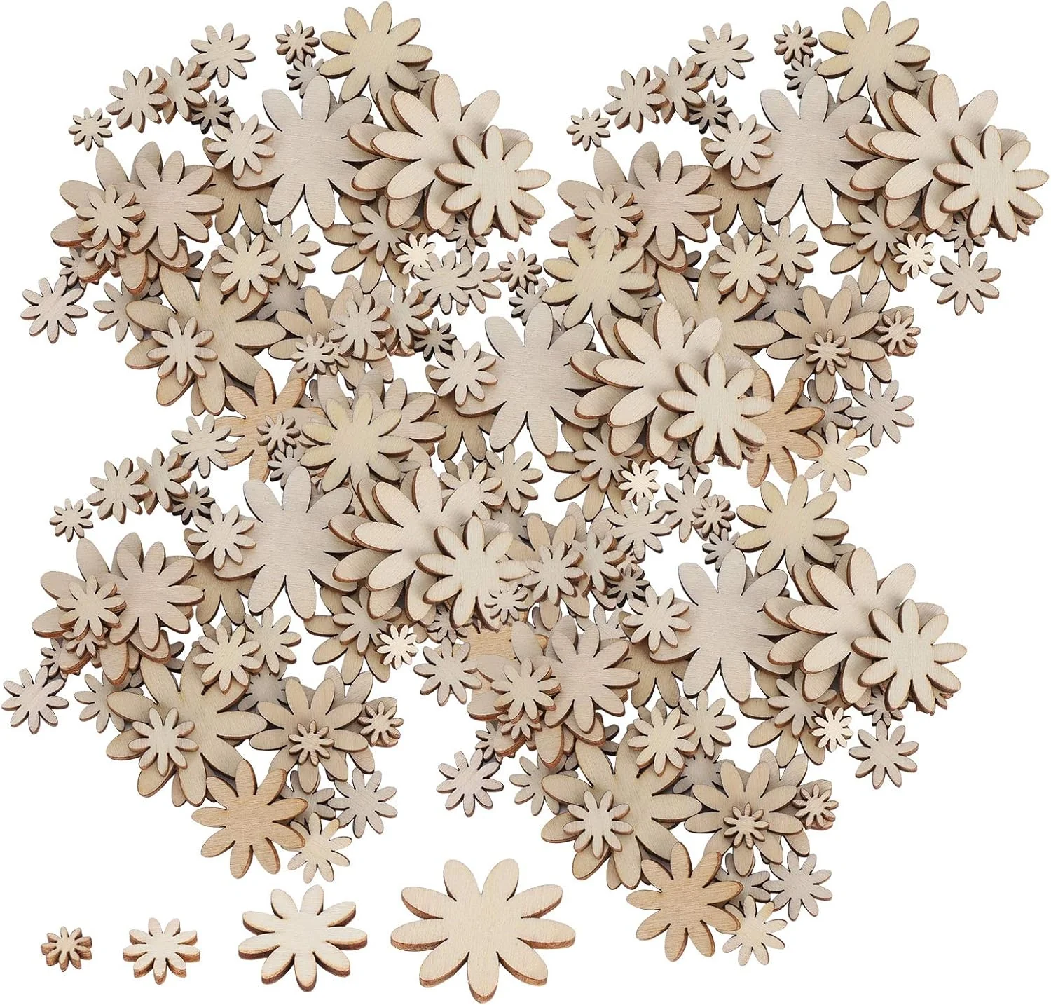 TOPINCN 250Pcs Wooden Flowers Wood Cutout Flower Shape Unfinished