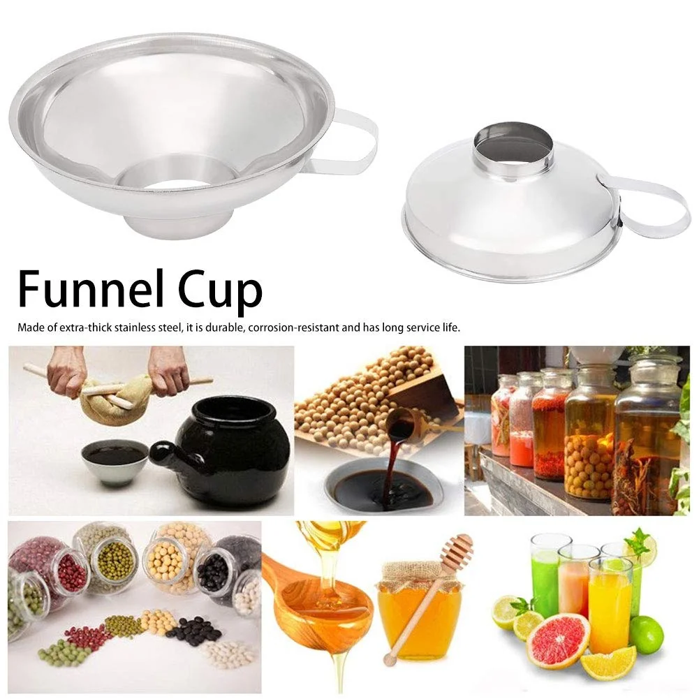 TOPINCN 2Pcs Wide Mouth Canning Funnel Cup Household Stainless