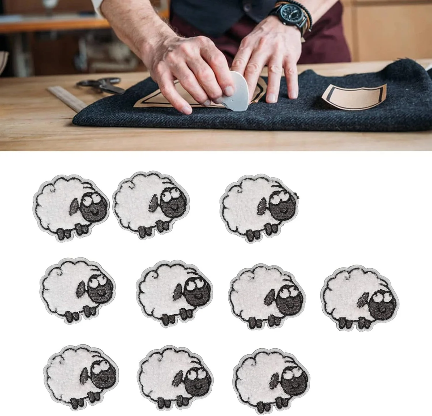 TOPINCN 30pcs Sheep Shape Cloth Patches Embroidered Iron On