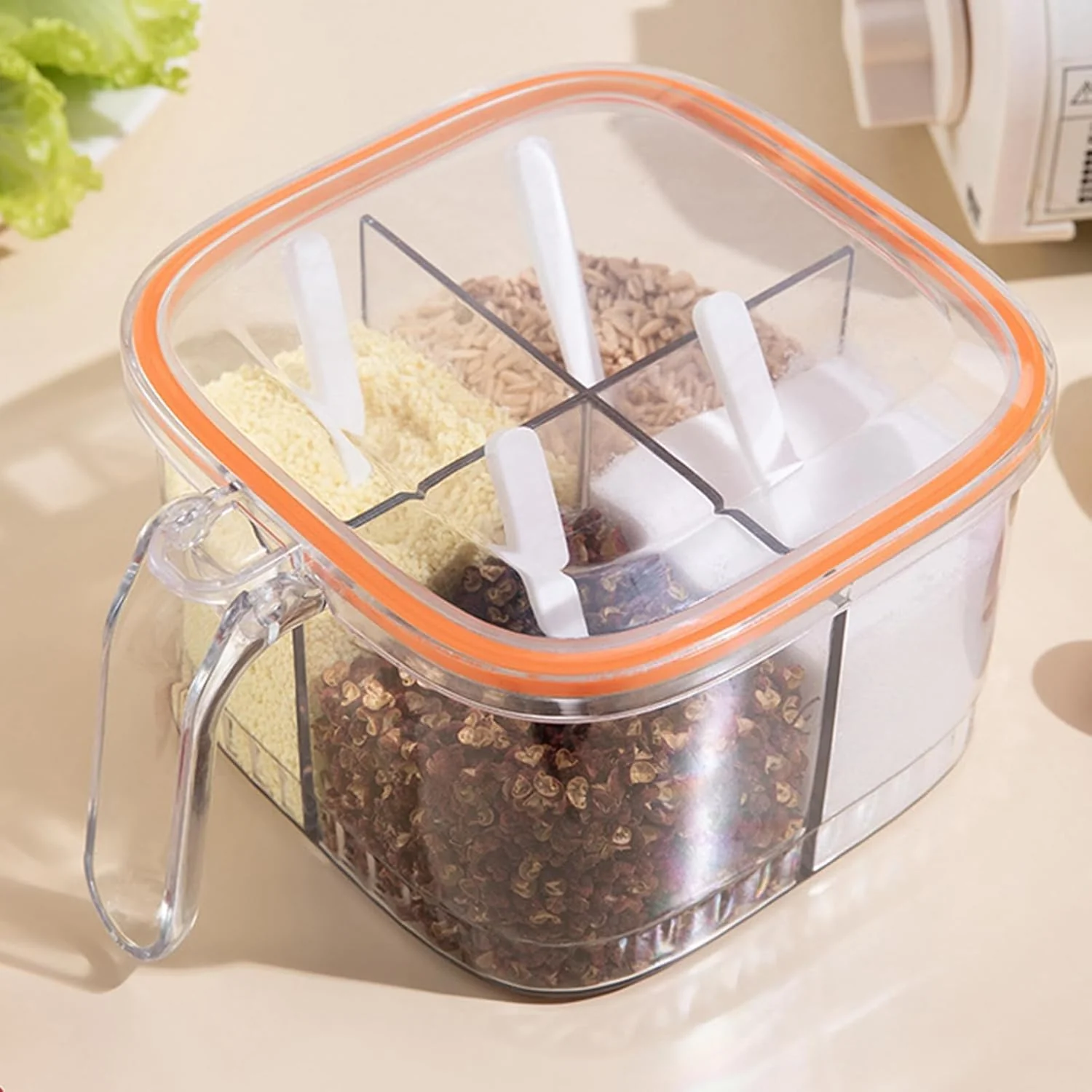 TOPINCN 4 Compartments Seasoning Box with Cover and