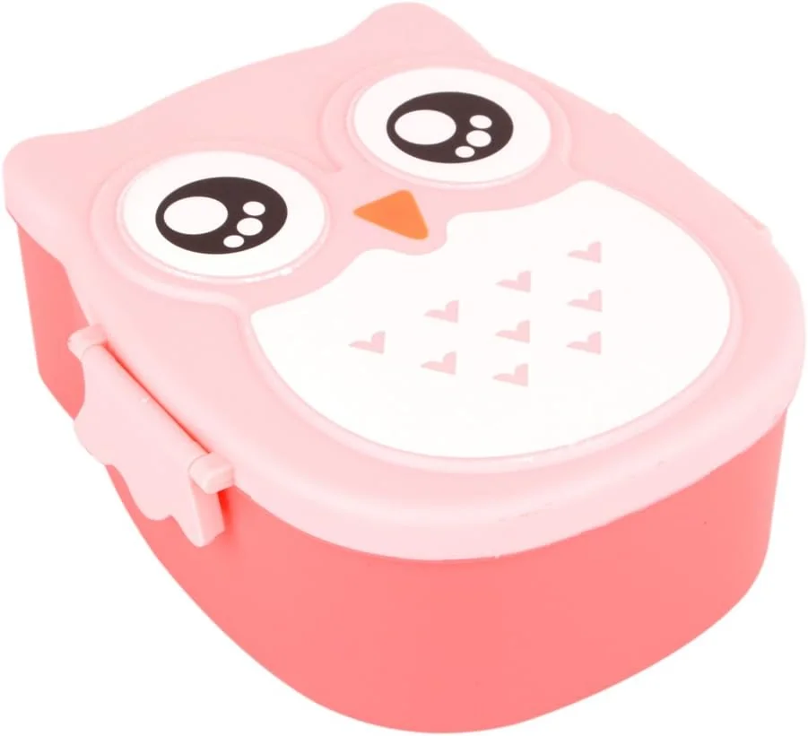 TOPINCN Lunch Box, Plastic Portable Cartoon Owl Lunch