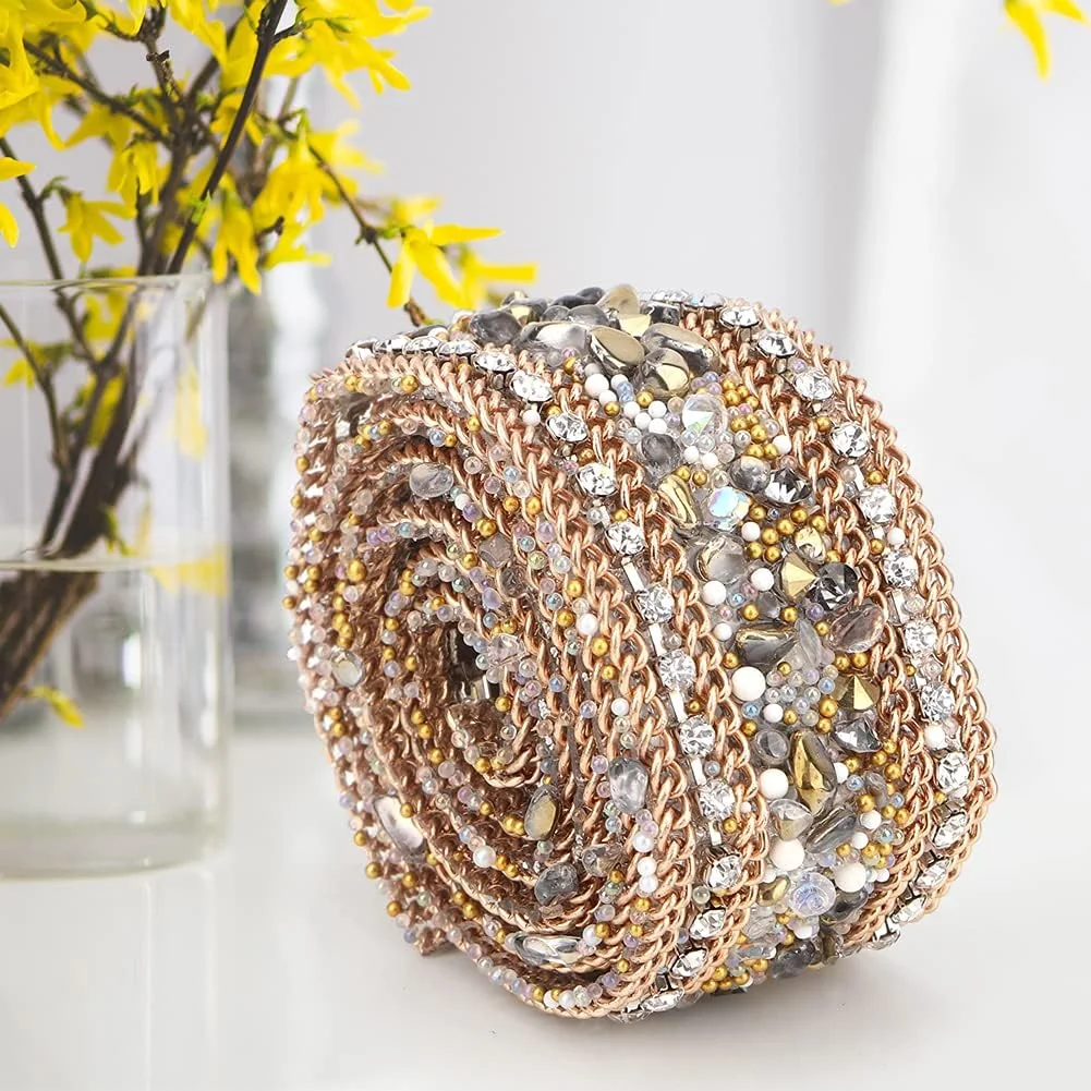 TOPINCN Rhinestones Ribbon, Crystal Chain Trim Ribbon DIY