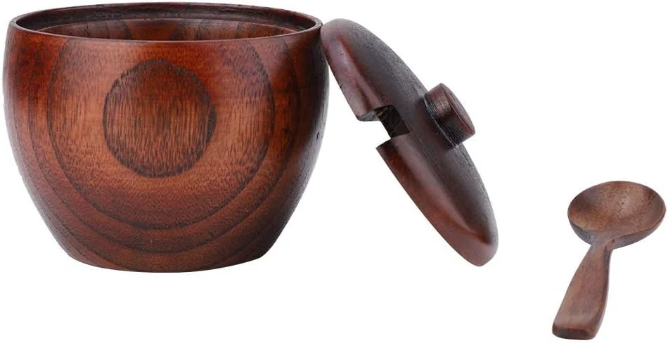 TOPINCN Solid Wood Jar Sugar Bowl Salt Seasoning