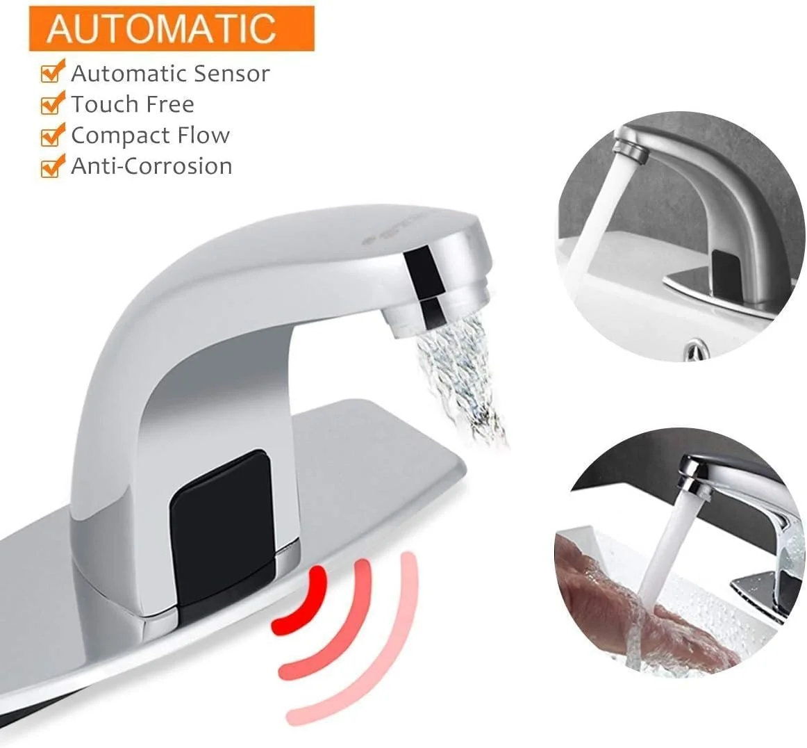 TOPINCN Touchless Motion Sensor Faucet, Automatic Hands-Free Bathroom